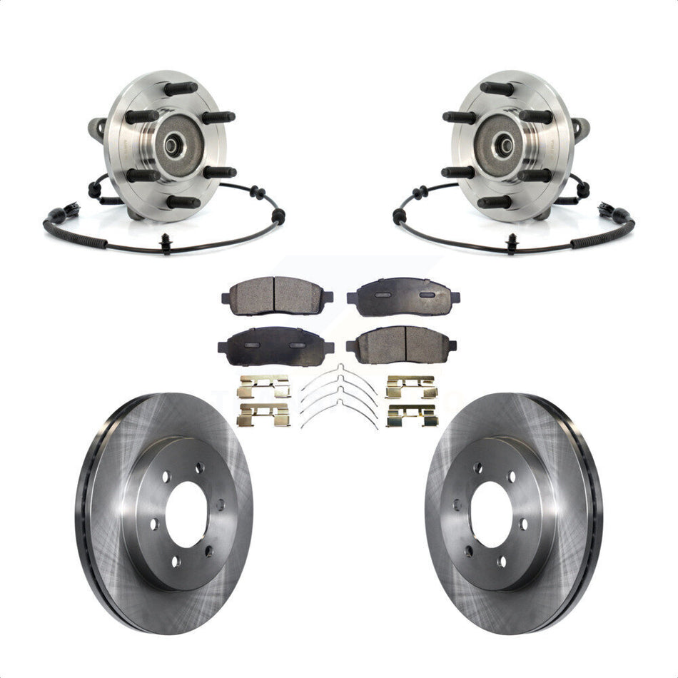 Front Hub Bearing Assembly With Disc Brake Rotors And Semi-Metallic Pads Kit For Ford F-150 Lincoln Mark LT 4WD KBB-105366
