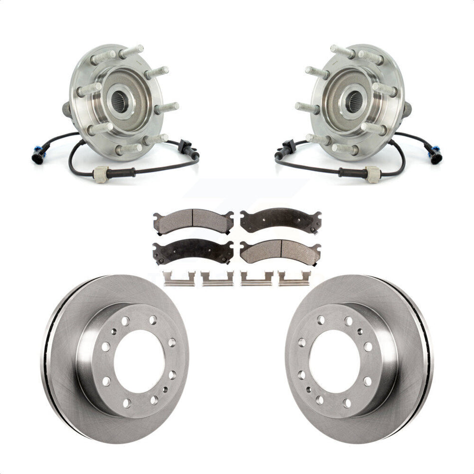 Front Hub Bearing Assembly With Disc Brake Rotors And Semi-Metallic Pads Kit For Chevrolet Silverado 3500 GMC Sierra Classic RWD KBB-105379