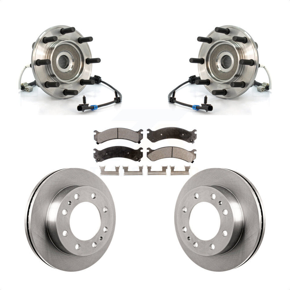 Front Hub Bearing Assembly With Disc Brake Rotors And Semi-Metallic Pads Kit For Chevrolet Silverado 3500 GMC Sierra Classic 4WD KBB-105380