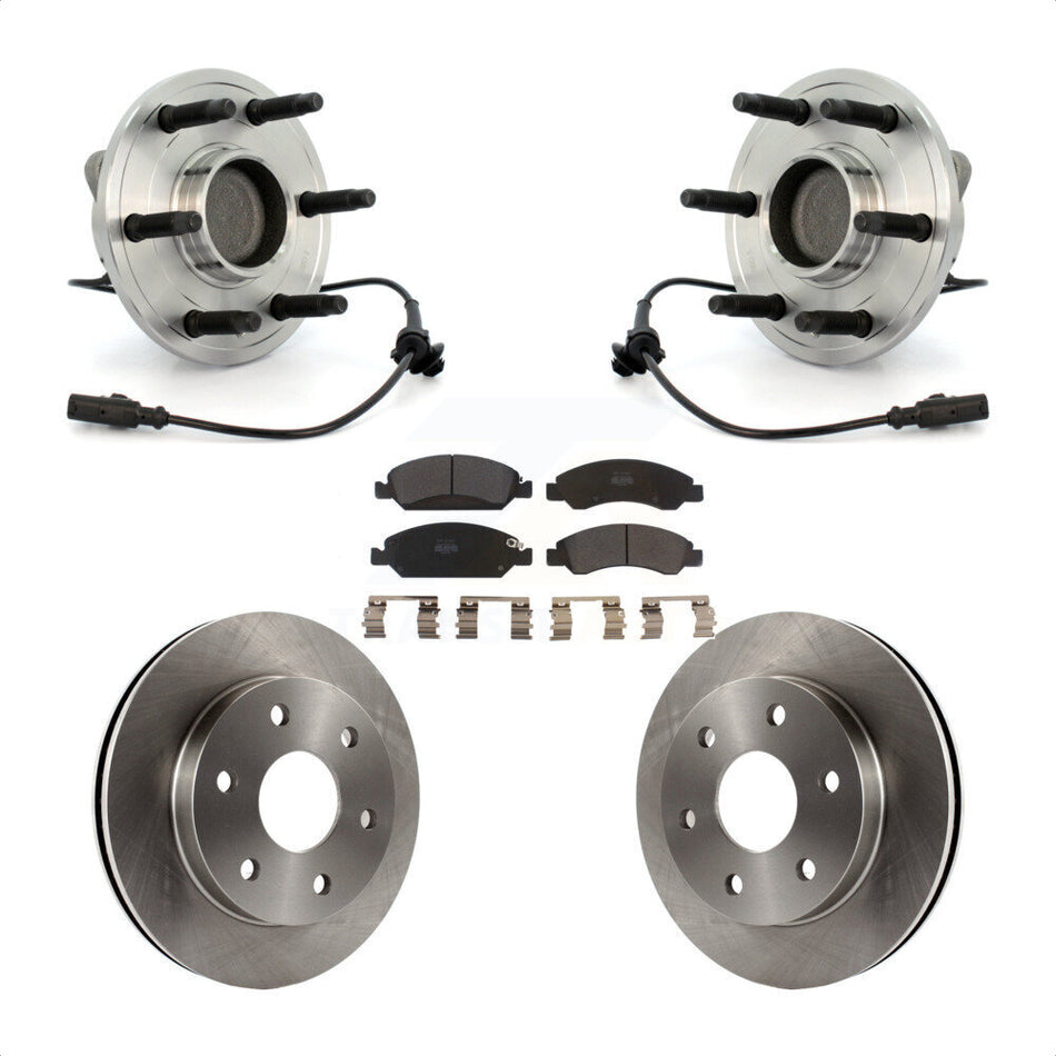 Front Hub Bearing Assembly With Disc Brake Rotors And Semi-Metallic Pads Kit For 2007 GMC Sierra 1500 SLT SLE with RWD rear brakes KBB-105392