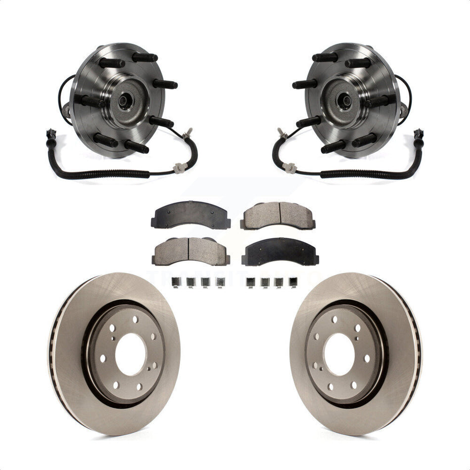 Front Hub Bearing Assembly With Disc Brake Rotors And Semi-Metallic Pads Kit For Ford F-150 Heavy Duty Payload Package 7 Lug Wheels KBB-105407