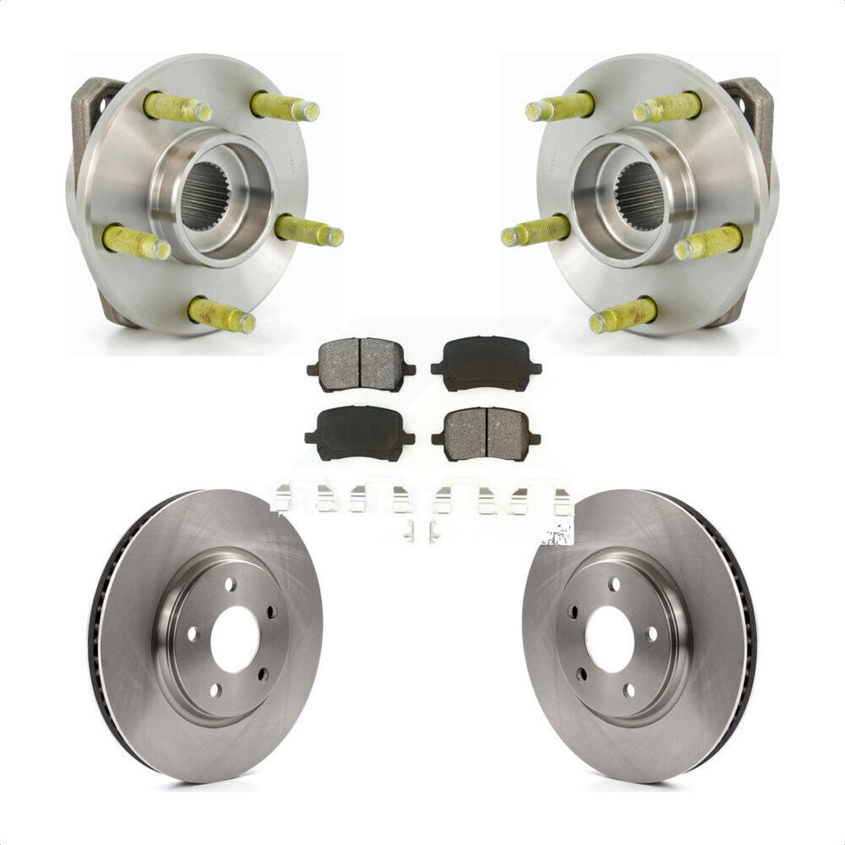 Front Hub Bearing Assembly With Disc Brake Rotors And Semi-Metallic Pads Kit For 2006-2007 Pontiac G6 Non-ABS 296mm Diameter Rotor KBB-105621