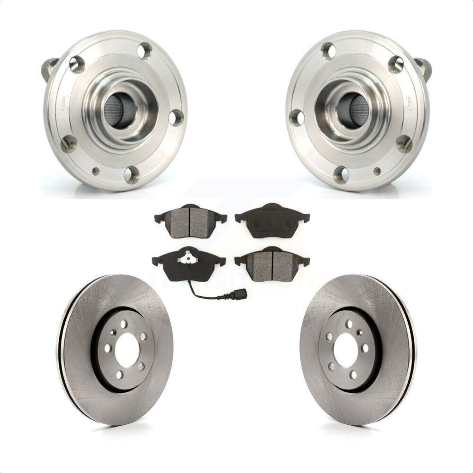 Front Hub Bearing Assembly With Disc Brake Rotors And Semi-Metallic Pads Kit For 2005-2006 Volkswagen Jetta 7th 8th Digit Of VIN Is "9M" Or "1J" 288mm Diameter Rotor KBB-105663