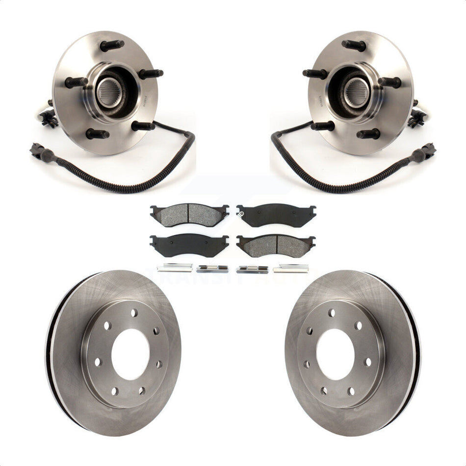 Front Hub Bearing Assembly With Disc Brake Rotors And Semi-Metallic Pads Kit For 1999 Ford F-150 4WD with 4-Wheel ABS 7 Lug Wheels KBB-105867