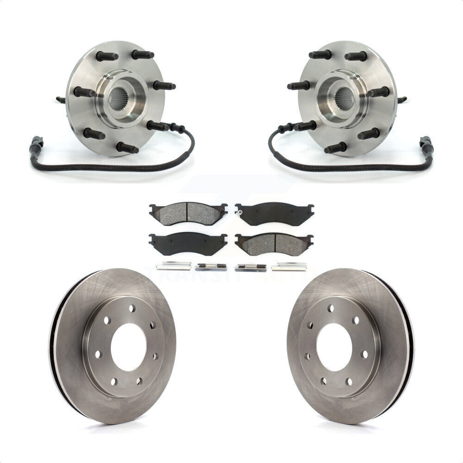 Front Hub Bearing Assembly With Disc Brake Rotors And Semi-Metallic Pads Kit For Ford F-150 Heritage F-250 7 Lug Wheels 4WD with 4-Wheel ABS KBB-105882