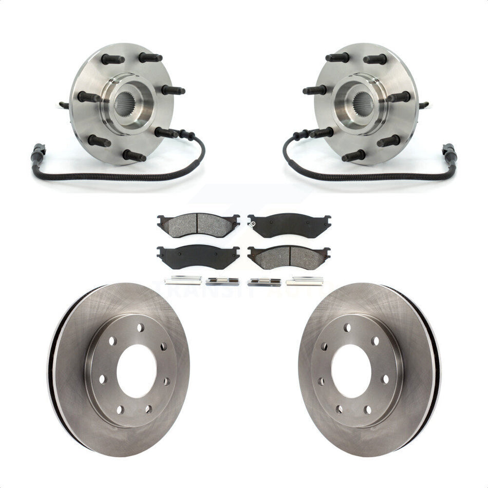Front Hub Bearing Assembly With Disc Brake Rotors And Semi-Metallic Pads Kit For Ford F-150 Heritage F-250 7 Lug Wheels 4WD with 4-Wheel ABS KBB-105882