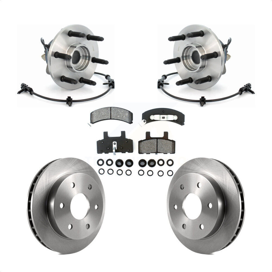Front Hub Bearing Assembly With Disc Brake Rotors And Semi-Metallic Pads Kit For 2000 Chevrolet Tahoe Base LT LS with 4WD Rear Drum Brakes Without Police Package KBB-105895