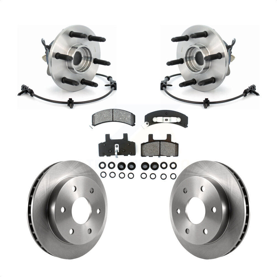 Front Hub Bearing Assembly With Disc Brake Rotors And Semi-Metallic Pads Kit For 2000 Chevrolet Tahoe Base LT LS with 4WD Rear Drum Brakes Without Police Package KBB-105895