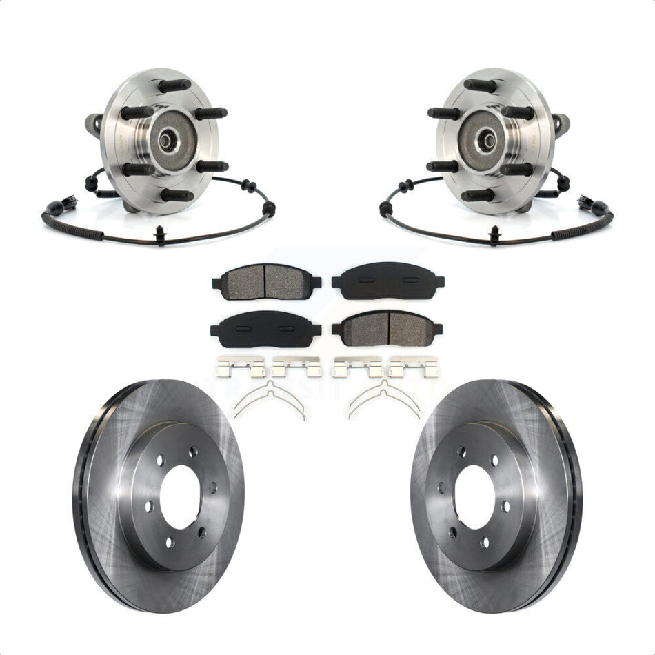 Front Hub Bearing Assembly With Disc Brake Rotors And Semi-Metallic Pads Kit For Ford F-150 Lincoln Mark LT 4WD KBB-105949