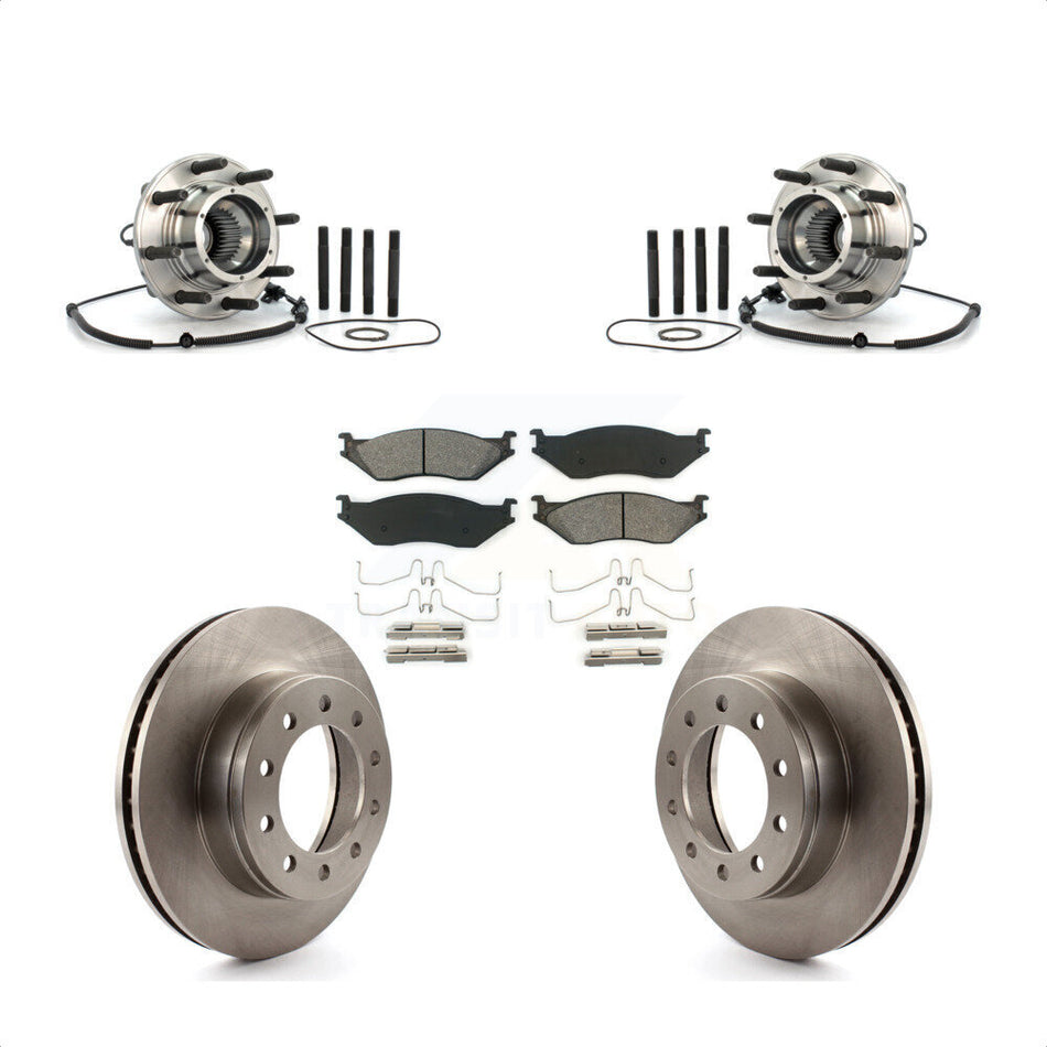 Front Hub Bearing Assembly With Disc Brake Rotors And Semi-Metallic Pads Kit For 2010 Ford F-550 Super Duty 4 X Single Rear Wheels KBB-105955