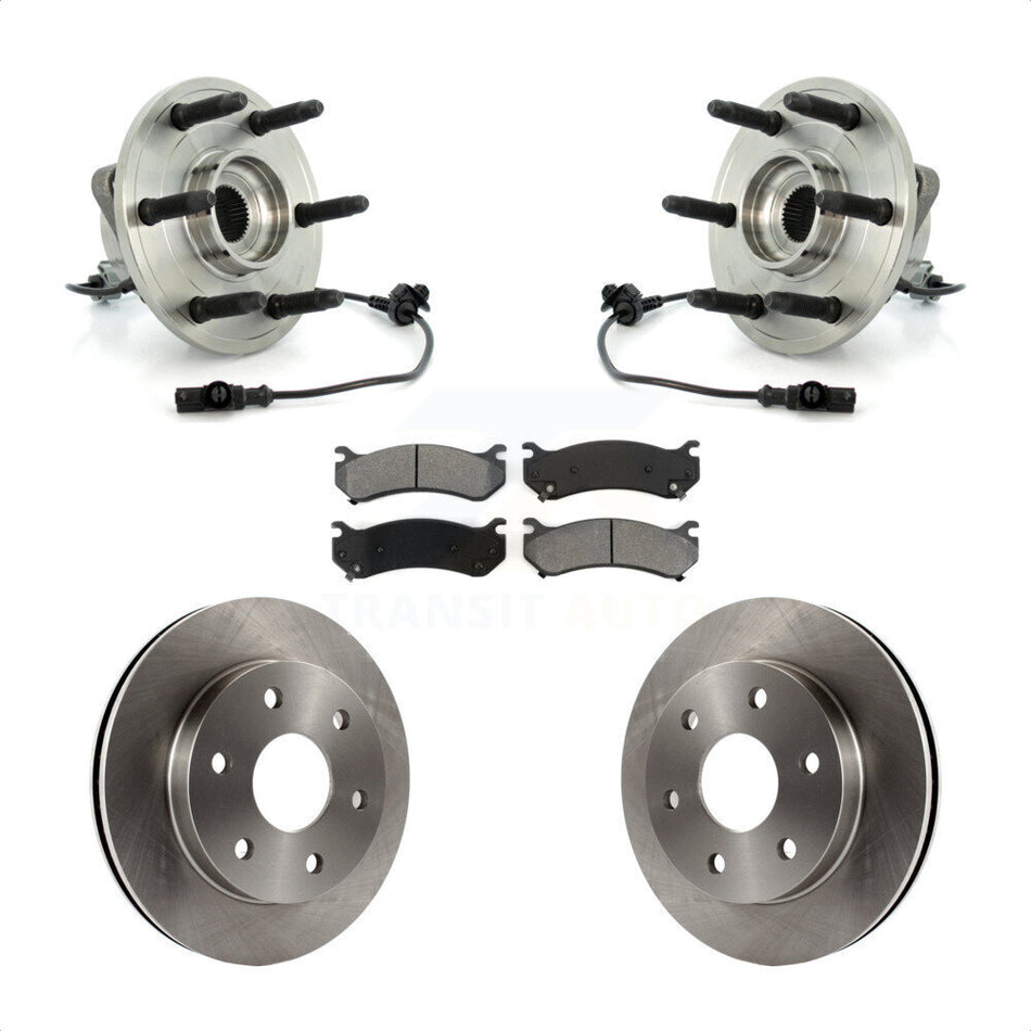 Front Hub Bearing Assembly With Disc Brake Rotors And Semi-Metallic Pads Kit For 2007 Chevrolet Silverado 1500 LT LTZ with 4WD rear brakes KBB-105972