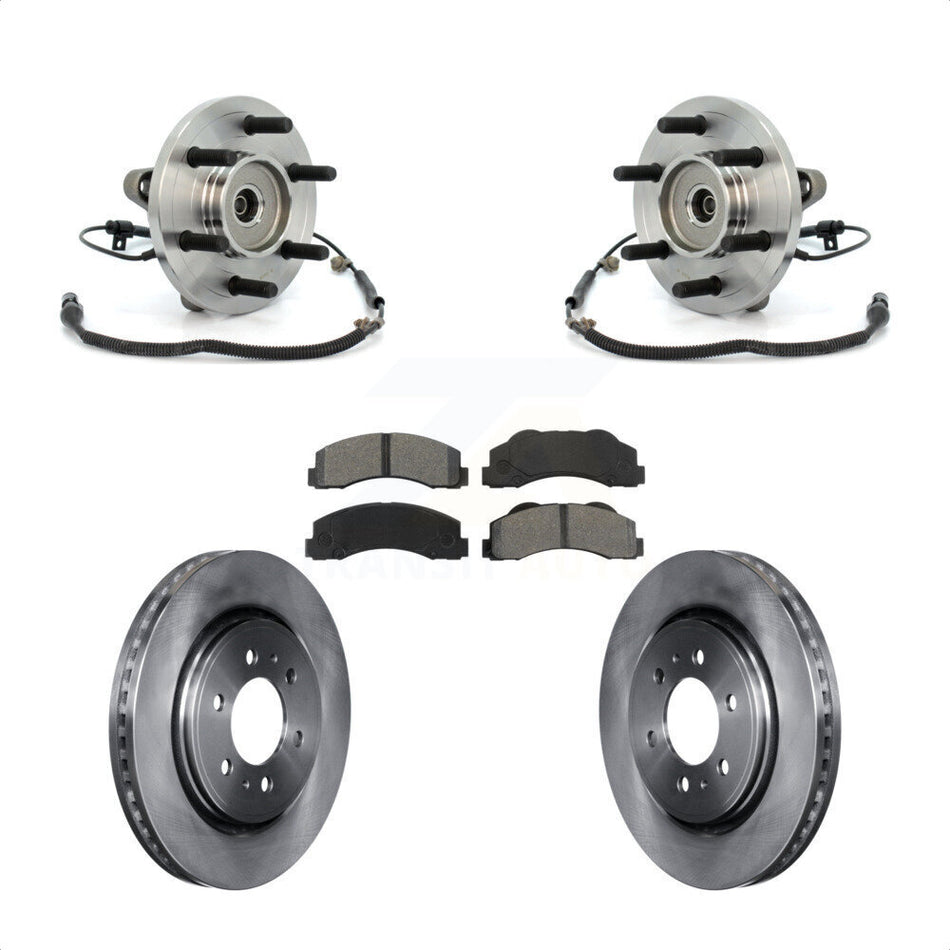 Front Hub Bearing Assembly Brake Rotor And Pad Kit For 2010 Ford F-150 FX4 Platinum STX XL XLT King Ranch Lariat with 4WD With 6 Lug Wheels Without Heavy Duty Payload Package KBB-105991