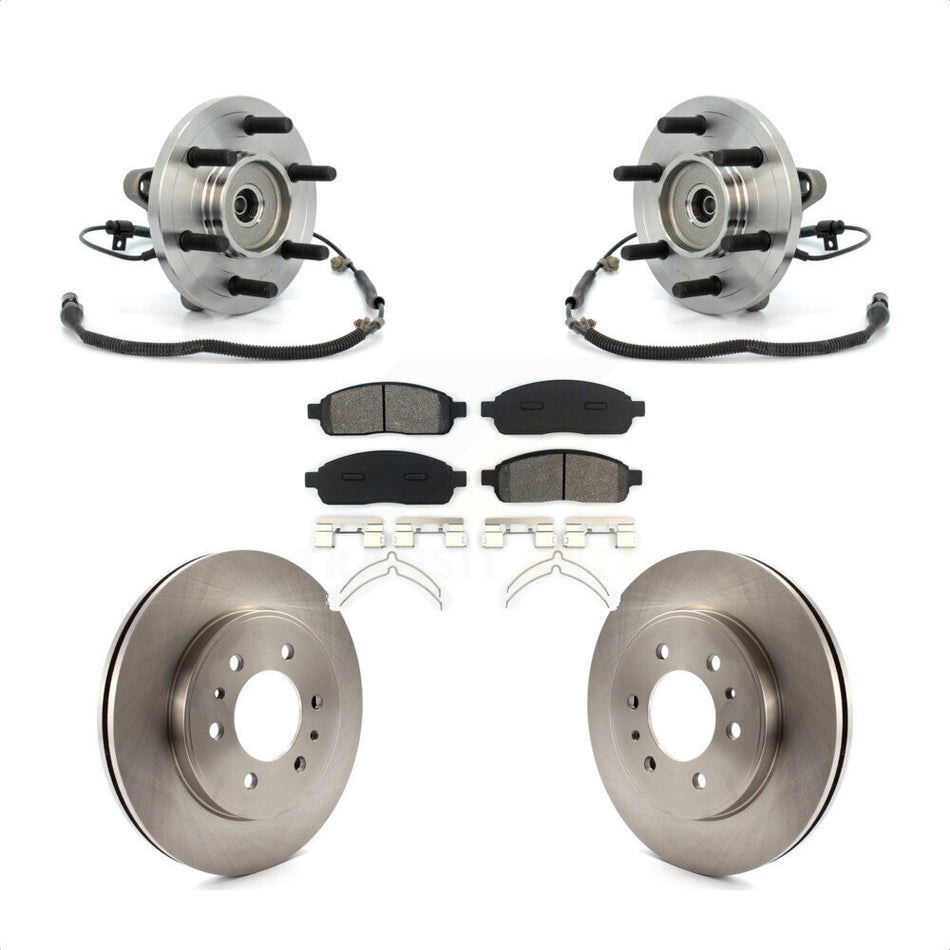 Front Hub Bearing Assembly With Disc Brake Rotors And Semi-Metallic Pads Kit For 2009 Ford F-150 4WD 6 Lug Wheels Without Heavy Duty Payload Package KBB-105992