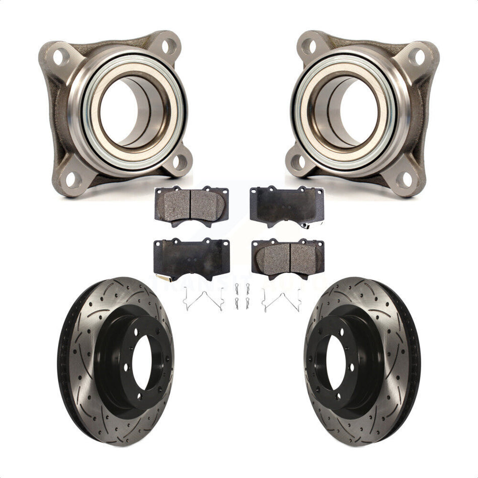 Front Wheel Bearing With Coated Drilled Slotted Disc Brake Rotors And Semi-Metallic Pads Kit For 2010-2022 Toyota 4Runner RWD Module KBB-106057