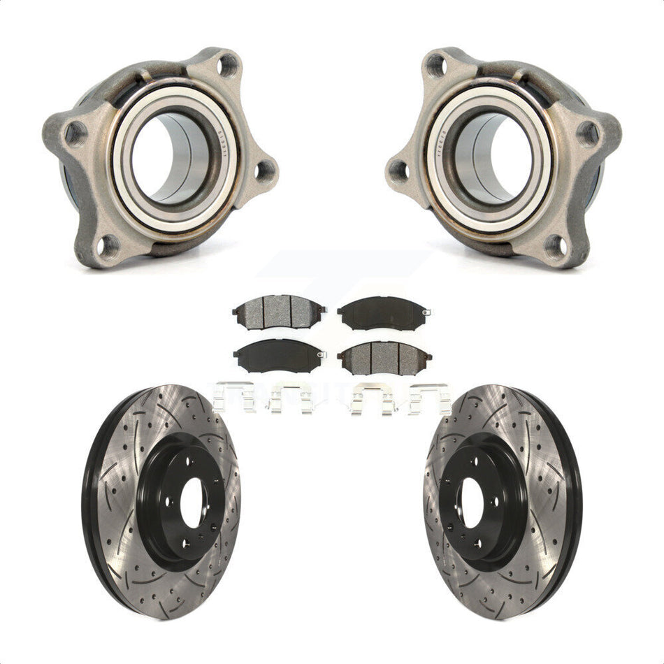 Front Wheel Bearing With Coated Drilled Slotted Disc Brake Rotors And Semi-Metallic Pads Kit For 2006 INFINITI G35 AWD Module KBB-106059