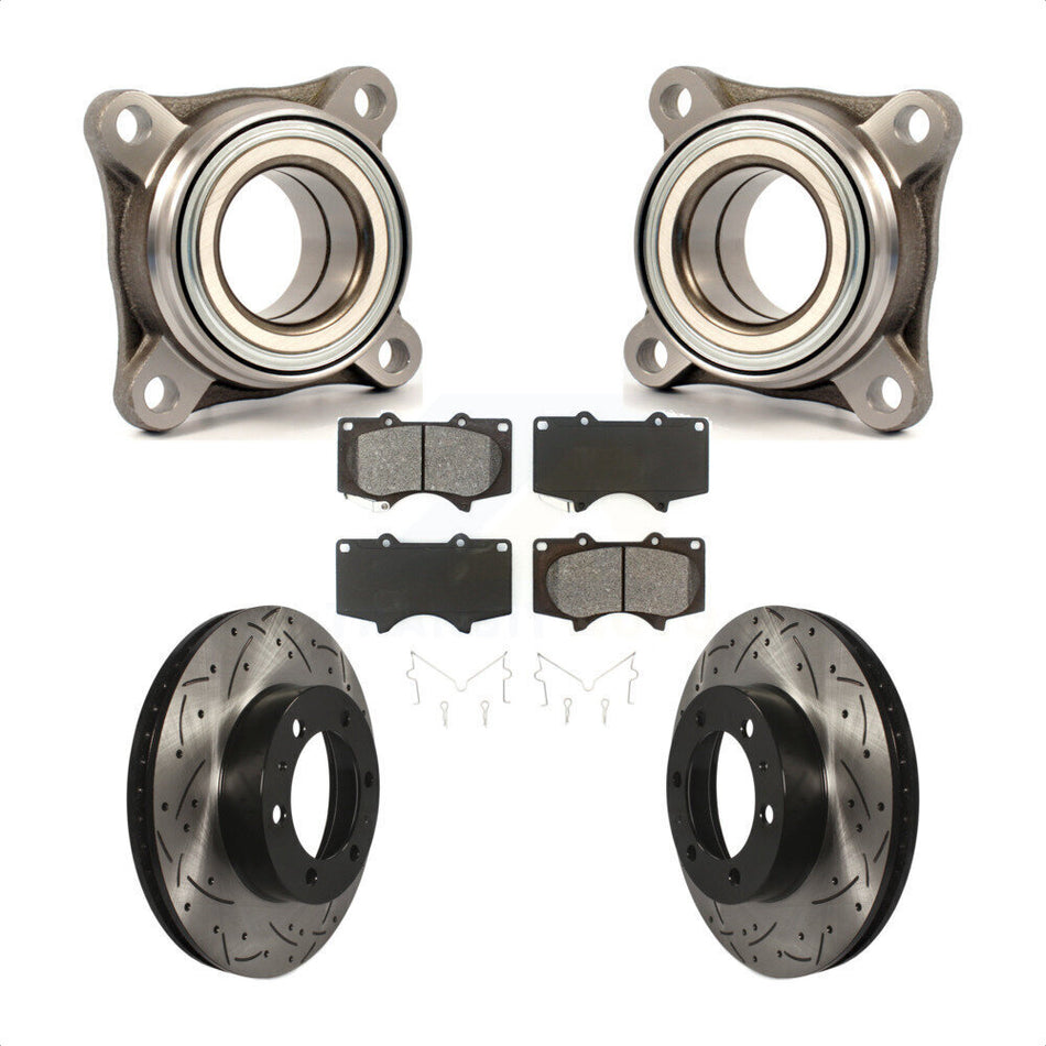 Front Wheel Bearing With Coated Drilled Slotted Disc Brake Rotors And Semi-Metallic Pads Kit For Toyota Tacoma FJ Cruiser RWD KBB-106060
