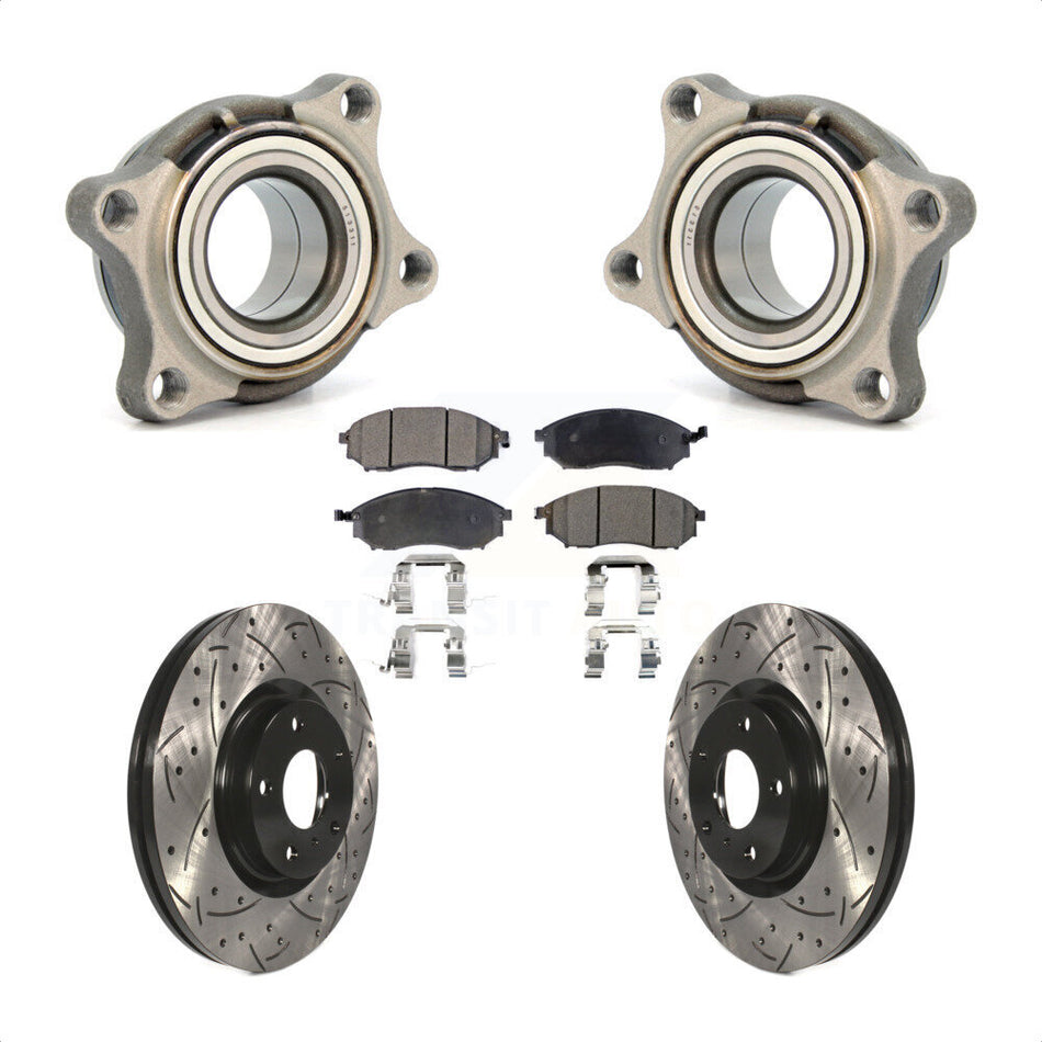 Front Wheel Bearing With Coated Drilled Slotted Disc Brake Rotors And Ceramic Pads Kit For 2006 INFINITI G35 AWD Module KBB-106063