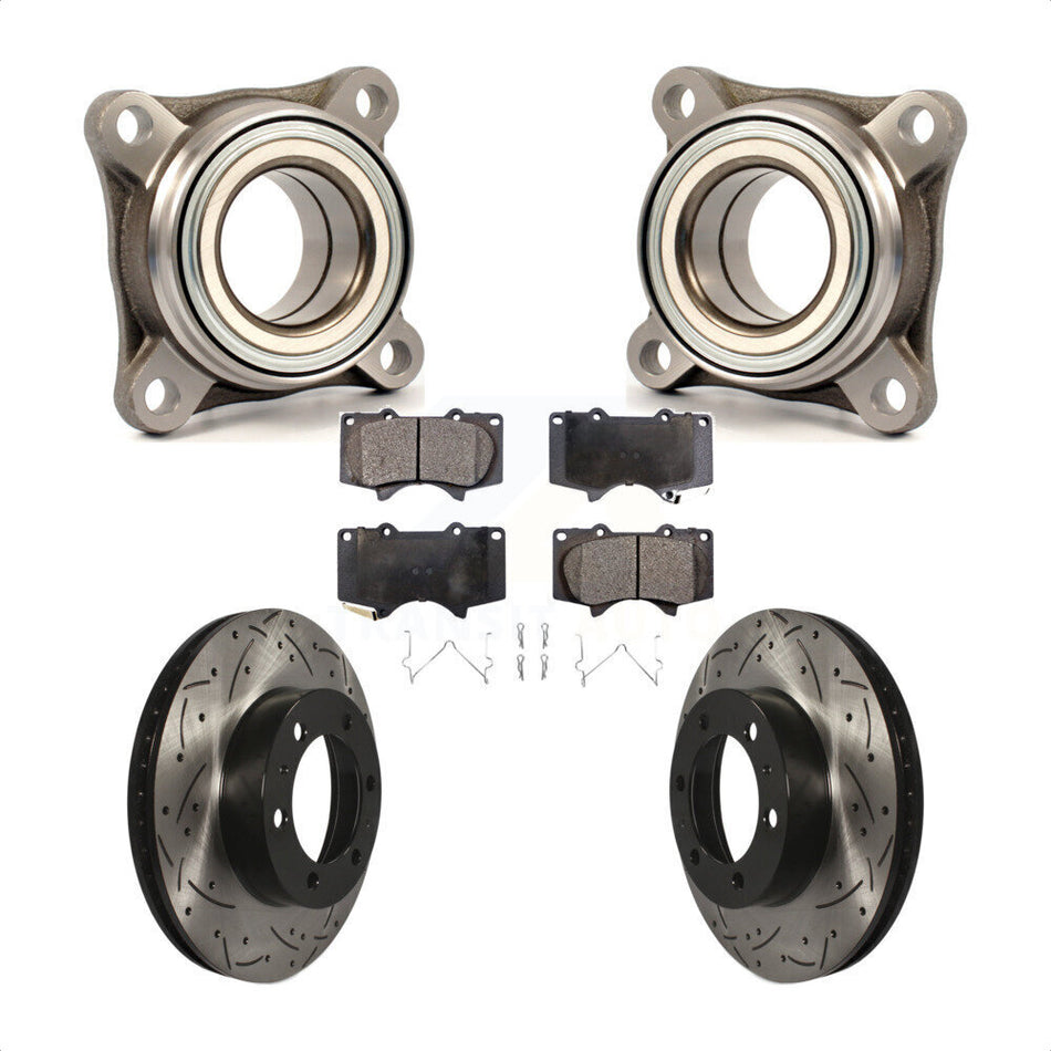 Front Wheel Bearing With Coated Drilled Slotted Disc Brake Rotors And Ceramic Pads Kit For Toyota Tacoma FJ Cruiser RWD KBB-106064