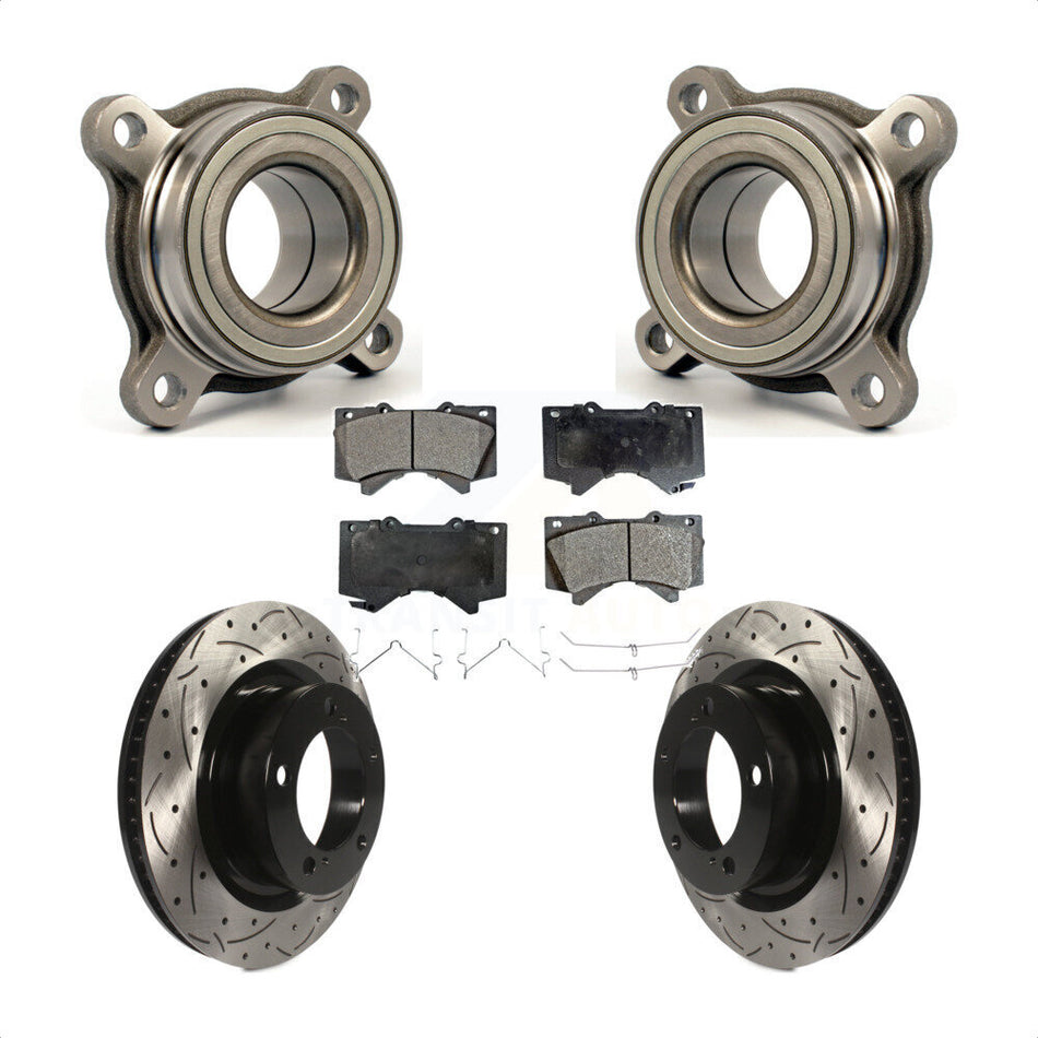 Front Wheel Bearing With Coated Drilled Slotted Disc Brake Rotors And Ceramic Pads Kit For Toyota Tundra Sequoia Lexus LX570 Module KBB-106066