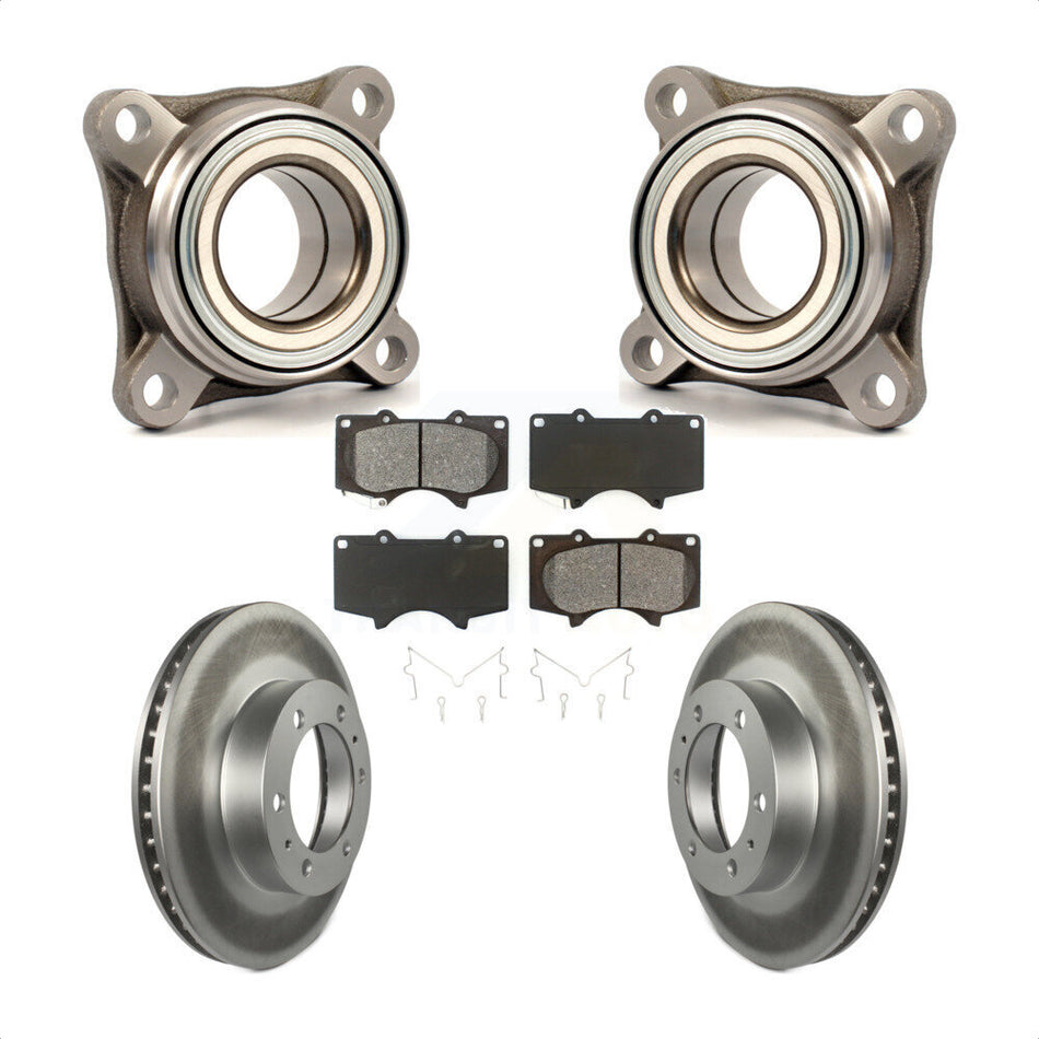 Front Wheel Bearing With Coated Disc Brake Rotors And Semi-Metallic Pads Kit For Toyota Tacoma FJ Cruiser RWD KBB-106081