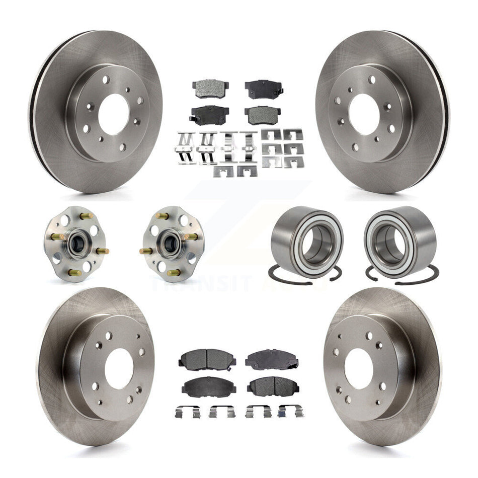 Front Rear Wheel Hub Bearings Assembly Disc Brake Rotors And Semi-Metallic Pads Kit (10Pc) For 1998-2002 Honda Accord Sedan with 2.3L Drum rear brakes Non-ABS KBB-106148