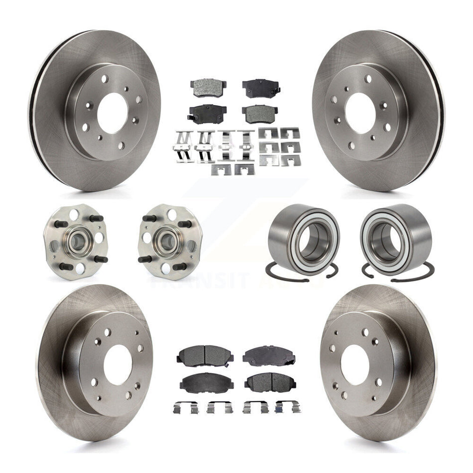 Front Rear Wheel Hub Bearings Assembly Disc Brake Rotors And Semi-Metallic Pads Kit (10Pc) For 1998-2002 Honda Accord Sedan with 2.3L 4-Wheel ABS KBB-106150
