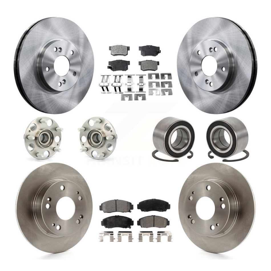Front Rear Wheel Hub Bearings Assembly Disc Brake Rotors And Semi-Metallic Pads Kit (10Pc) For Honda Accord KBB-106170