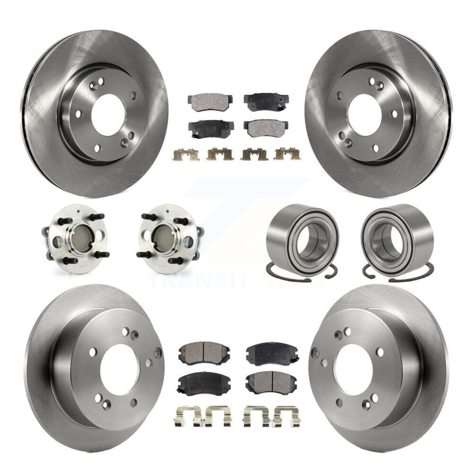 Front Rear Wheel Hub Bearings Assembly Disc Brake Rotors And Semi-Metallic Pads Kit (10Pc) For 2005 Hyundai Sonata 4-Wheel ABS From 03 01 05 KBB-106176