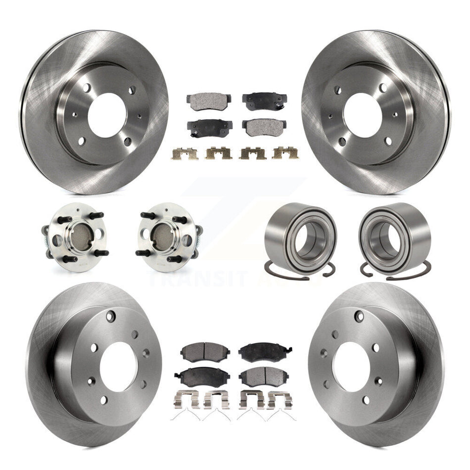 Front Rear Wheel Hub Bearings Assembly Disc Brake Rotors And Semi-Metallic Pads Kit (10Pc) For Hyundai Sonata 4-Wheel ABS KBB-106177