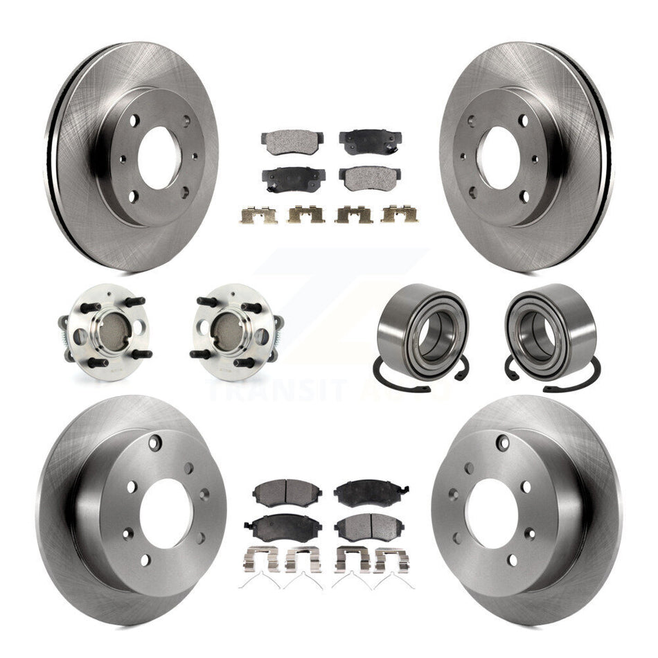 Front Rear Wheel Hub Bearings Assembly Disc Brake Rotors And Semi-Metallic Pads Kit (10Pc) For Hyundai Sonata KBB-106180