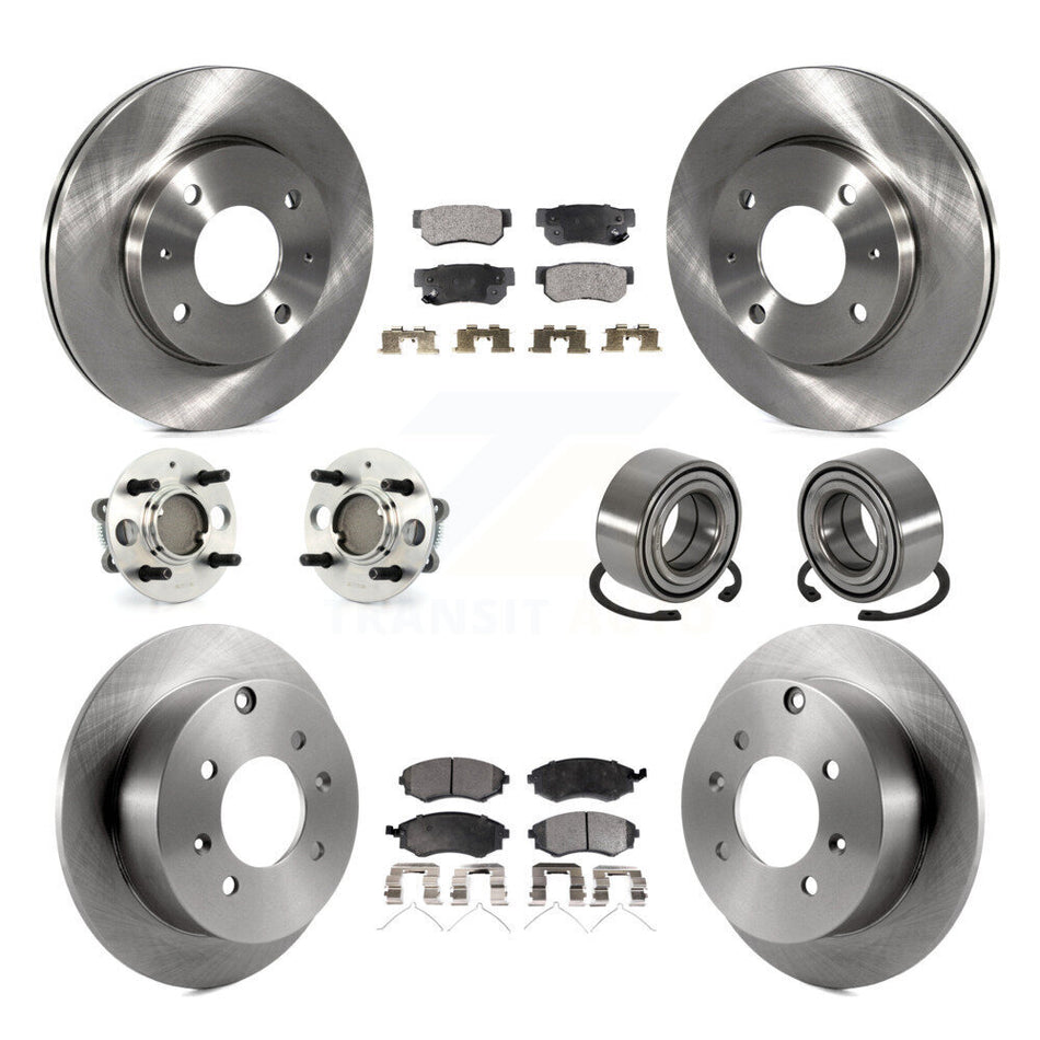 Front Rear Wheel Hub Bearings Assembly Disc Brake Rotors And Semi-Metallic Pads Kit (10Pc) For Hyundai Sonata Kia Optima Magentis 4-Wheel ABS KBB-106181