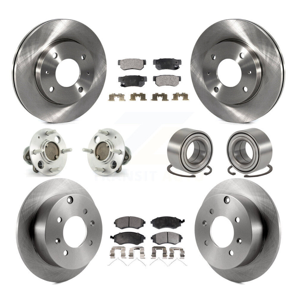 Front Rear Wheel Hub Bearings Assembly Disc Brake Rotors And Semi-Metallic Pads Kit (10Pc) For Hyundai Sonata Non-ABS KBB-106183