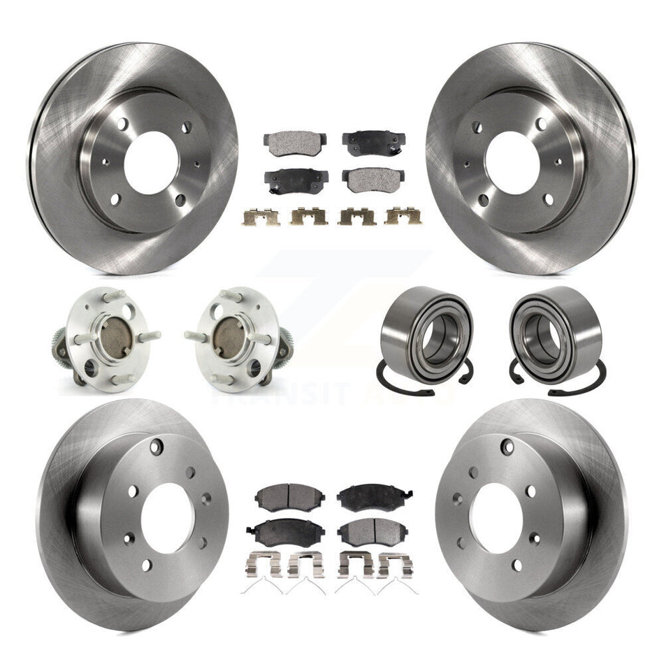 Front Rear Wheel Hub Bearings Assembly Disc Brake Rotors And Semi-Metallic Pads Kit (10Pc) For Hyundai Sonata Kia Optima Magentis Non-ABS KBB-106187