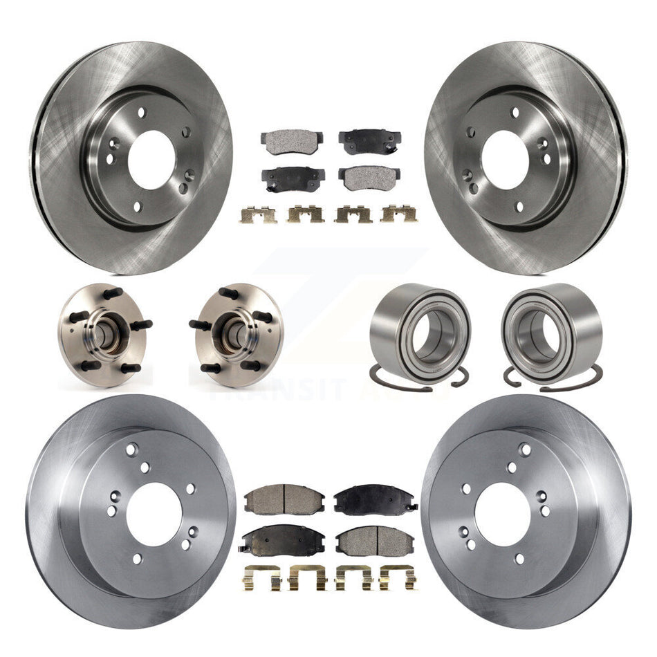 Front Rear Wheel Hub Bearings Assembly Disc Brake Rotors And Semi-Metallic Pads Kit (10Pc) For 2001-2006 Hyundai Santa Fe FWD with Non-ABS With 276mm Diameter Rotor KBB-106195