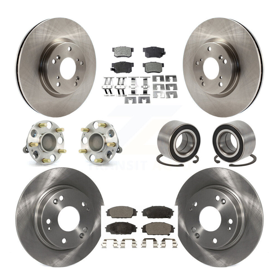 Front Rear Wheel Hub Bearings Assembly Disc Brake Rotors And Semi-Metallic Pads Kit (10Pc) For Honda Civic Acura CSX KBB-106202