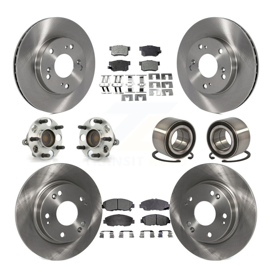 Front Rear Wheel Hub Bearings Assembly Disc Brake Rotors And Semi-Metallic Pads Kit (10Pc) For Honda Civic KBB-106206