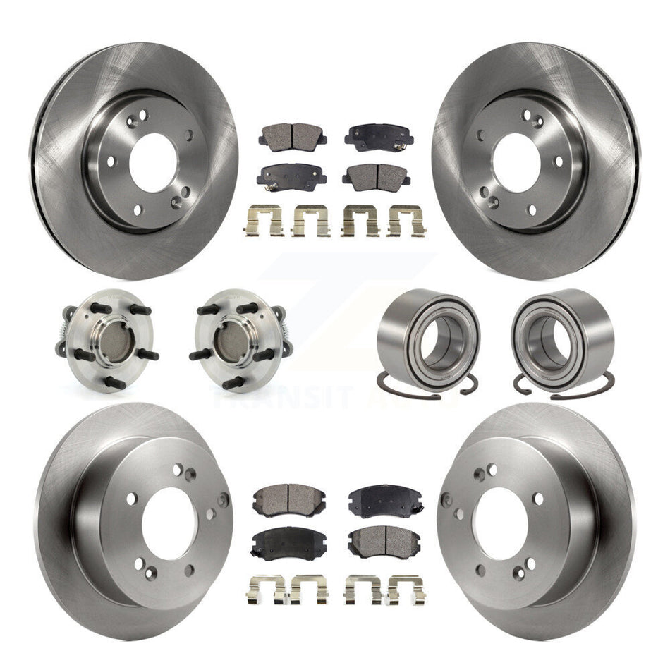 Front Rear Wheel Hub Bearings Assembly Disc Brake Rotors And Semi-Metallic Pads Kit (10Pc) For Hyundai Sonata 2.4L KBB-106210