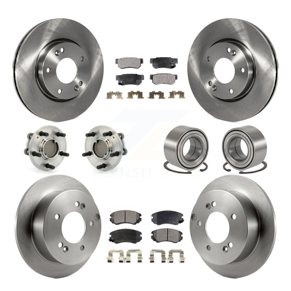 Front Rear Wheel Hub Bearings Assembly Disc Brake Rotors And Semi-Metallic Pads Kit (10Pc) For Hyundai Sonata Kia Optima Magentis KBB-106211