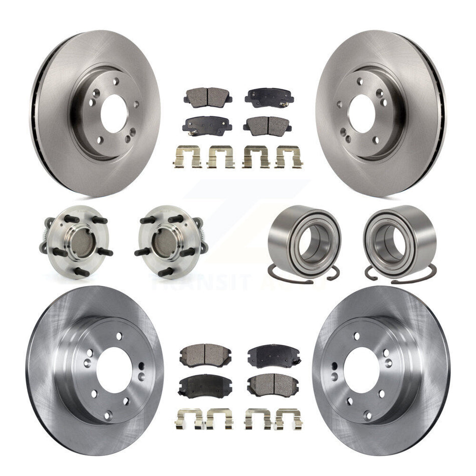 Front Rear Wheel Hub Bearings Assembly Disc Brake Rotors And Semi-Metallic Pads Kit (10Pc) For Hyundai Sonata 3.3L KBB-106212