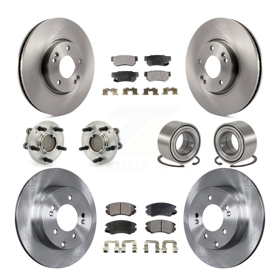 Front Rear Wheel Hub Bearings Assembly Disc Brake Rotors And Semi-Metallic Pads Kit (10Pc) For Hyundai Sonata 3.3L KBB-106213
