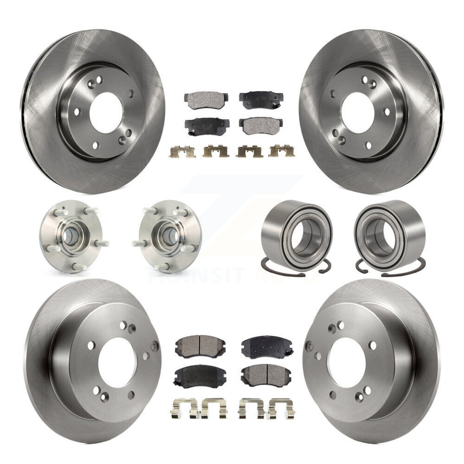 Front Rear Wheel Hub Bearings Assembly Disc Brake Rotors And Semi-Metallic Pads Kit (10Pc) For Kia Sportage Hyundai Tucson FWD KBB-106215