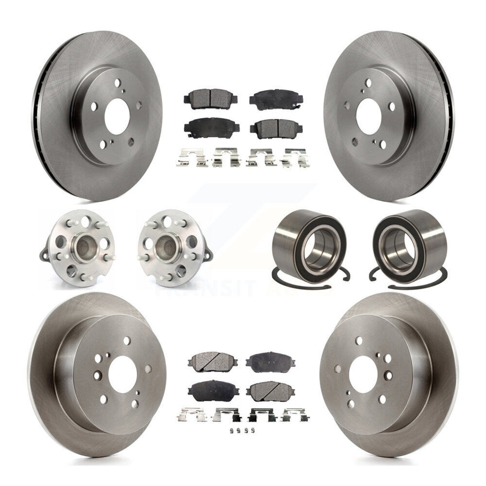 Front Rear Wheel Hub Bearings Assembly Disc Brake Rotors And Semi-Metallic Pads Kit (10Pc) For 2004-2010 Toyota Sienna FWD KBB-106223