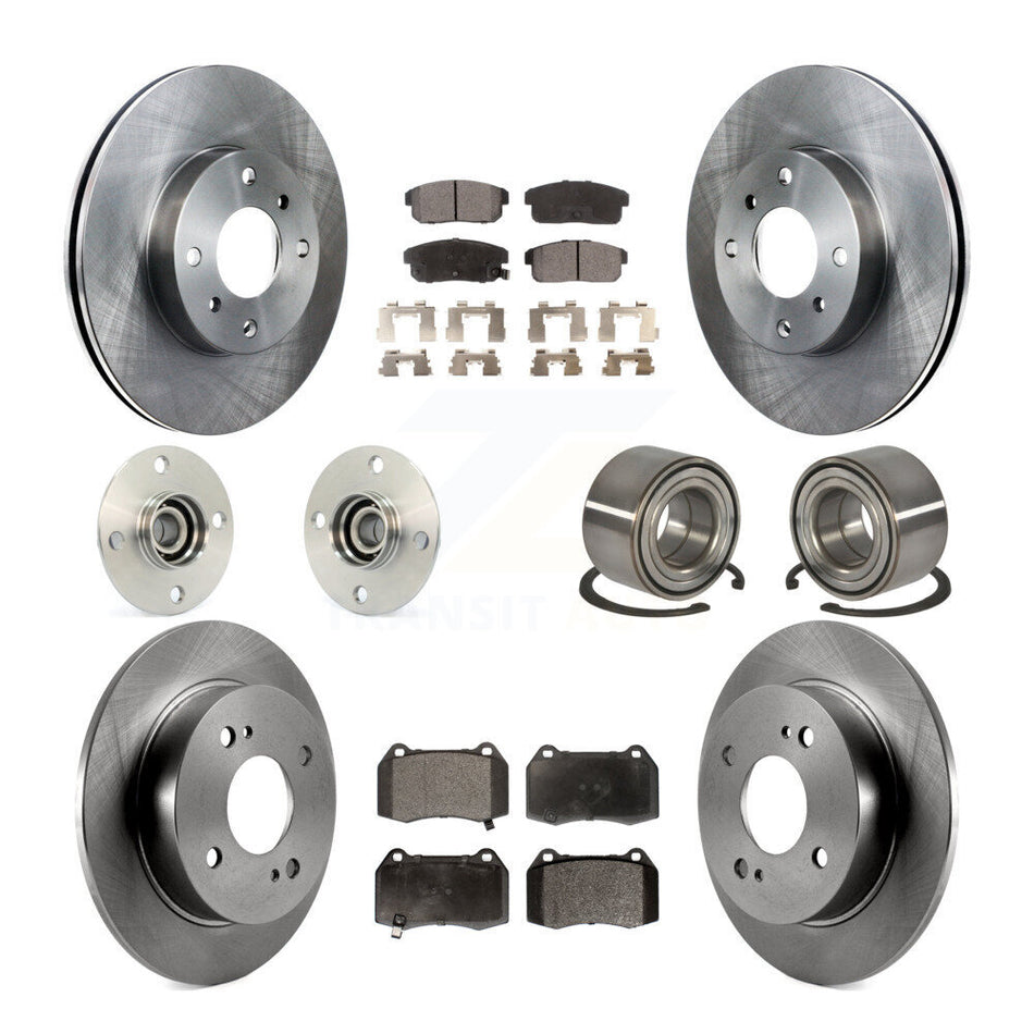 Front Rear Wheel Hub Bearings Assembly Disc Brake Rotors And Semi-Metallic Pads Kit (10Pc) For 2002 Nissan Sentra 2.5L With 4 Piston Caliper KBB-106235