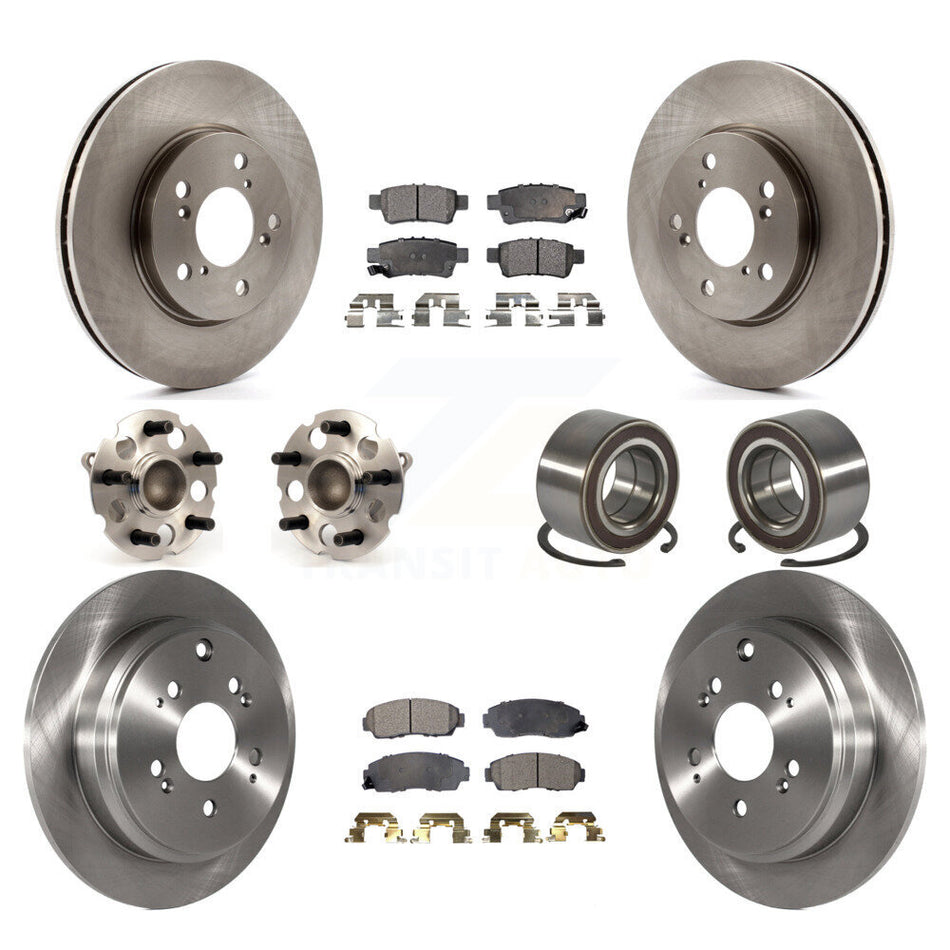 Front Rear Wheel Hub Bearings Assembly Disc Brake Rotors And Semi-Metallic Pads Kit (10Pc) For 2005-2010 Honda Odyssey KBB-106246