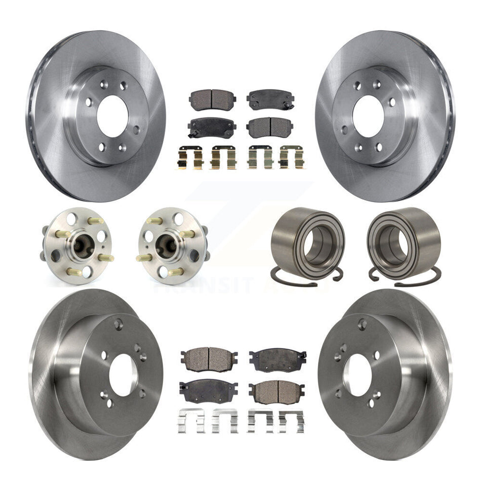 Front Rear Wheel Hub Bearings Assembly Disc Brake Rotors And Semi-Metallic Pads Kit (10Pc) For Hyundai Accent Kia Rio Rio5 KBB-106248