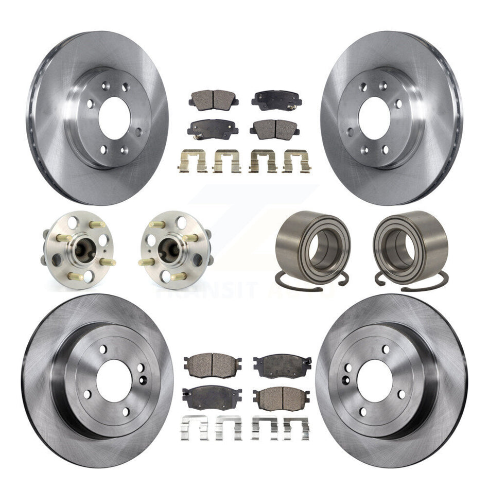 Front Rear Wheel Hub Bearings Assembly Disc Brake Rotors And Semi-Metallic Pads Kit (10Pc) For 2011 Hyundai Accent 4-Wheel ABS KBB-106249
