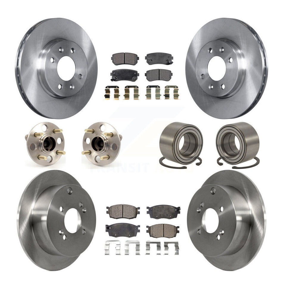 Front Rear Wheel Hub Bearings Assembly Disc Brake Rotors And Semi-Metallic Pads Kit (10Pc) For Hyundai Accent Kia Rio Rio5 Non-ABS KBB-106250