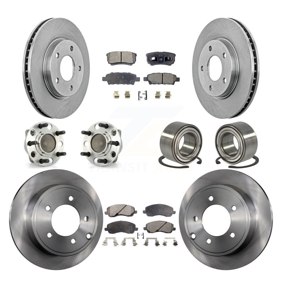 Front Rear Wheel Hub Bearings Assembly Disc Brake Rotors And Semi-Metallic Pads Kit (10Pc) For Dodge Caliber KBB-106255
