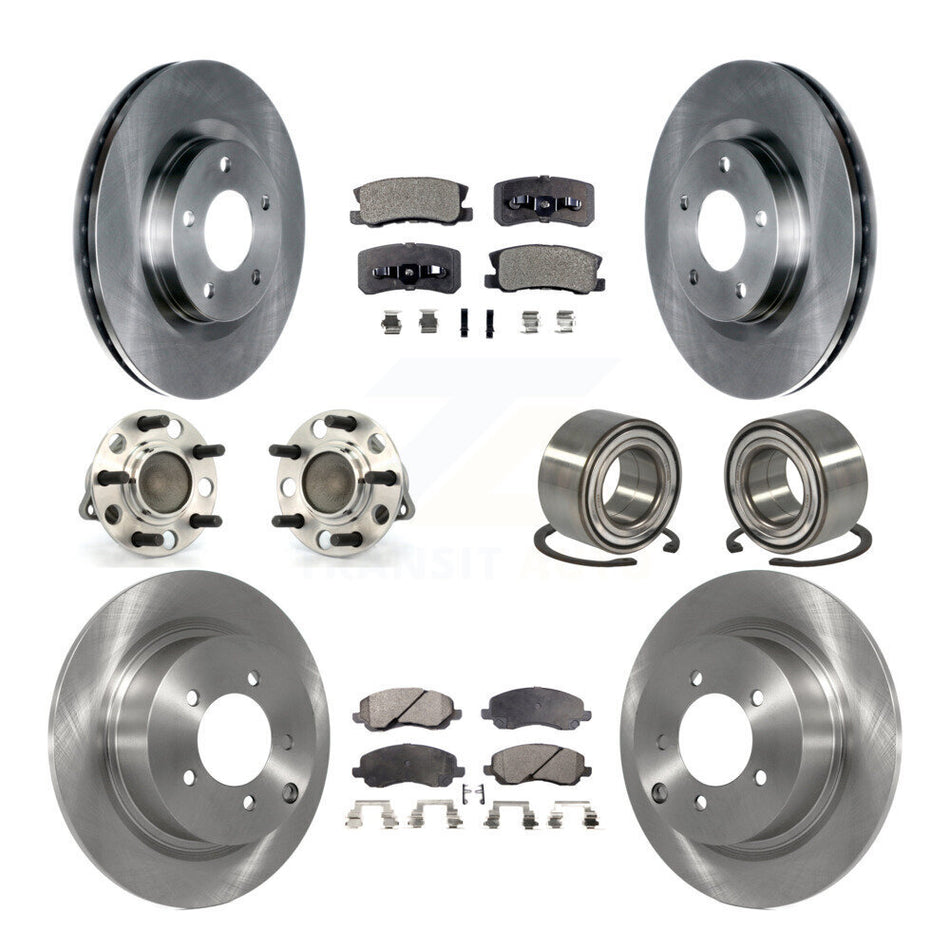 Front Rear Wheel Hub Bearings Assembly Disc Brake Rotors And Semi-Metallic Pads Kit (10Pc) For Jeep Patriot Compass With 302mm Diameter Rotor FWD KBB-106259