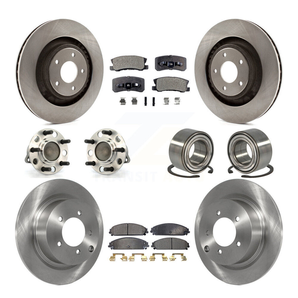 Front Rear Wheel Hub Bearings Assembly Disc Brake Rotors And Semi-Metallic Pads Kit (10Pc) For Dodge Caliber KBB-106260